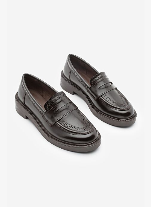 Kadın Loafer Makosen Desenli Günlük Ayakkabı Tornus Kahve - Görsel 6