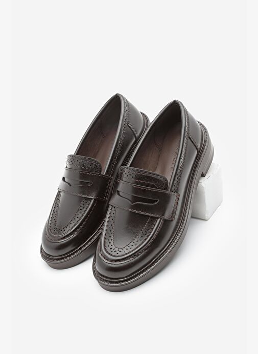 Kadın Loafer Makosen Desenli Günlük Ayakkabı Tornus Kahve - Görsel 2