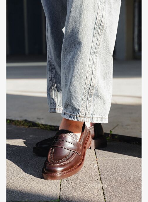 Kadın Loafer Makosen Desenli Günlük Ayakkabı Tornus Kahve - Görsel 7