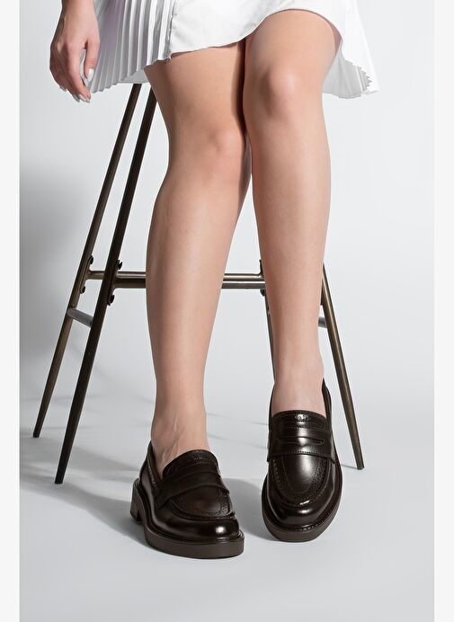 Kadın Loafer Makosen Desenli Günlük Ayakkabı Tornus Kahve - Görsel 3