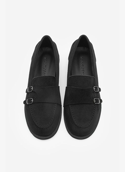 Kadın Loafer Tokalı Çift Bantlı Günlük Ayakkabı Ovora - Siyah Süet - Görsel 7