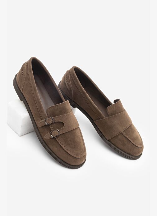 Kadın Loafer Makosen Tokalı Günlük Ayakkabı Ovora Kahve Süet - Görsel 2