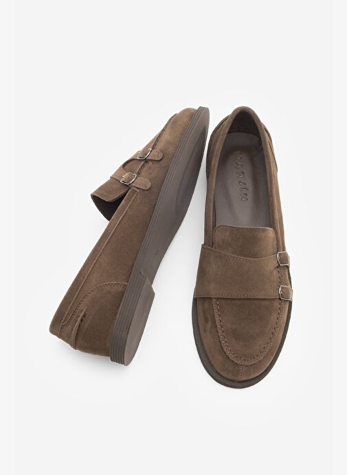 Kadın Loafer Makosen Tokalı Günlük Ayakkabı Ovora Kahve Süet - Görsel 7