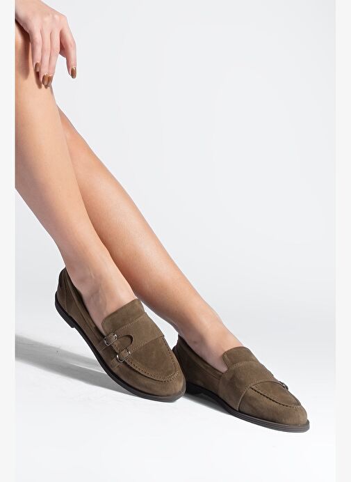 Kadın Loafer Makosen Tokalı Günlük Ayakkabı Ovora Kahve Süet - Görsel 5