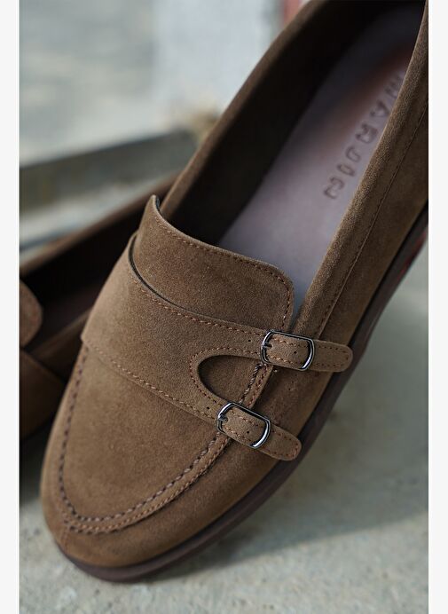 Kadın Loafer Makosen Tokalı Günlük Ayakkabı Ovora Kahve Süet - Görsel 8