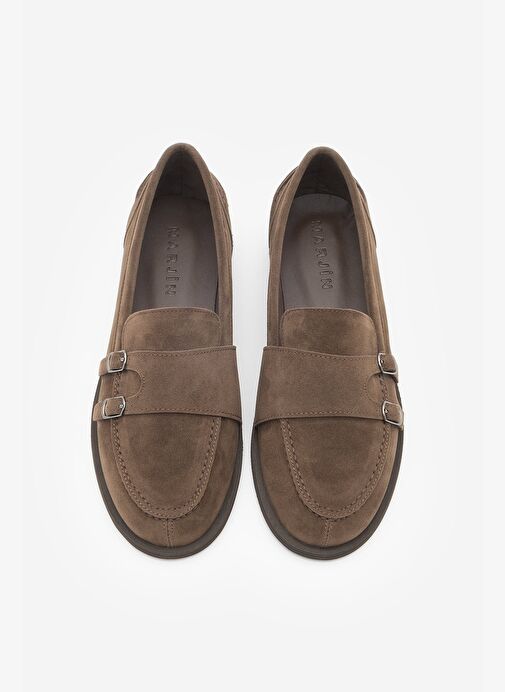 Kadın Loafer Makosen Tokalı Günlük Ayakkabı Ovora Kahve Süet - Görsel 9