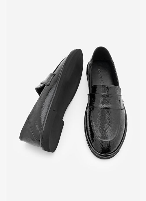 Kadın Loafer Düz Taban Makosen Günlük Ayakkabı Riston Siyah Rugan - Görsel 9