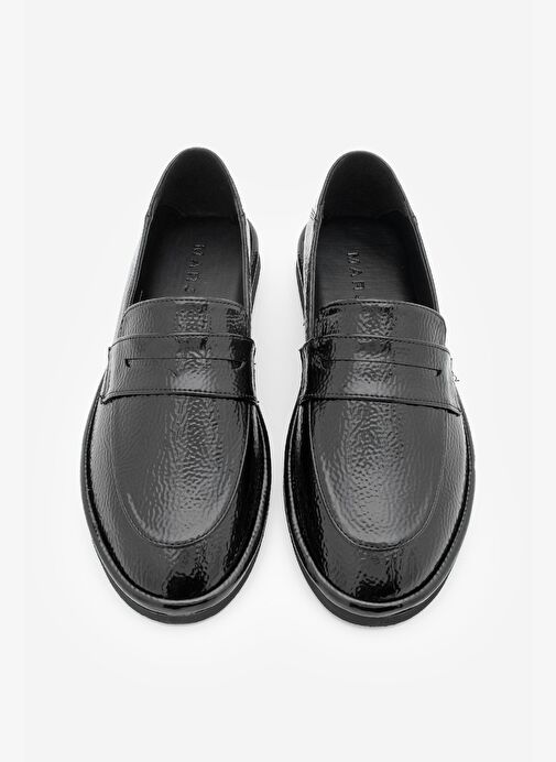 Kadın Loafer Düz Taban Makosen Günlük Ayakkabı Riston Siyah Rugan - Görsel 8