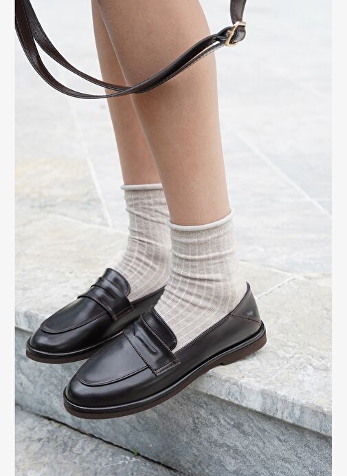 Kadın Loafer Düz Taban Makosen Günlük Ayakkabı Riston Kahve - Görsel 3