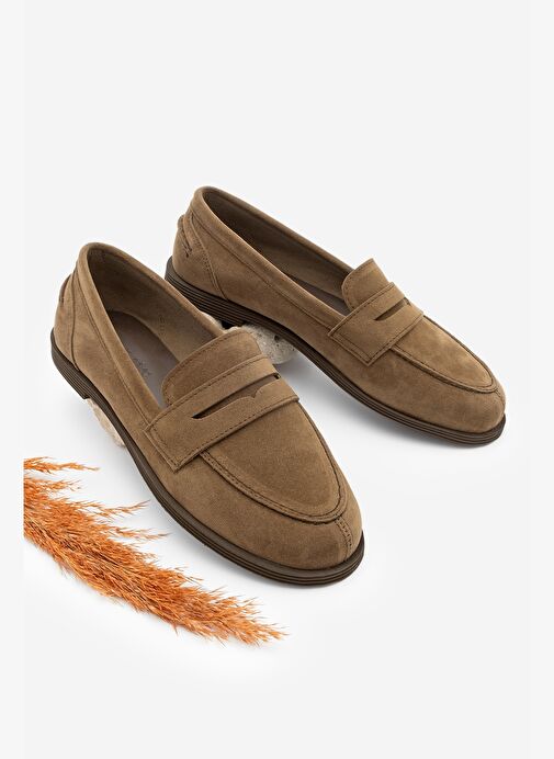 Kadın Loafer Düz Taban Makosen Günlük Ayakkabı Benif Taba Süet - Görsel 2