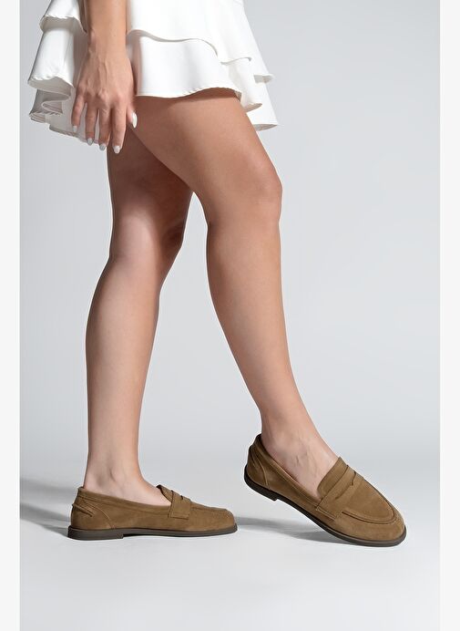 Kadın Loafer Düz Taban Makosen Günlük Ayakkabı Benif Taba Süet - Görsel 5
