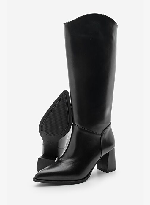 Kadın Sivri Burun Kalın Topuklu Fermuarsız Topuklu Çizme Tines Siyah - Görsel 8