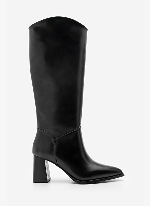 Kadın Sivri Burun Kalın Topuklu Fermuarsız Topuklu Çizme Tines Siyah - Görsel 4