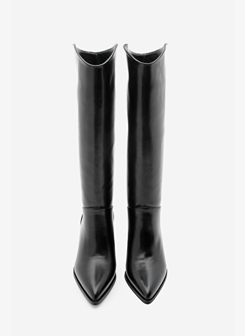 Kadın Sivri Burun Kalın Topuklu Fermuarsız Topuklu Çizme Tines Siyah - Görsel 6