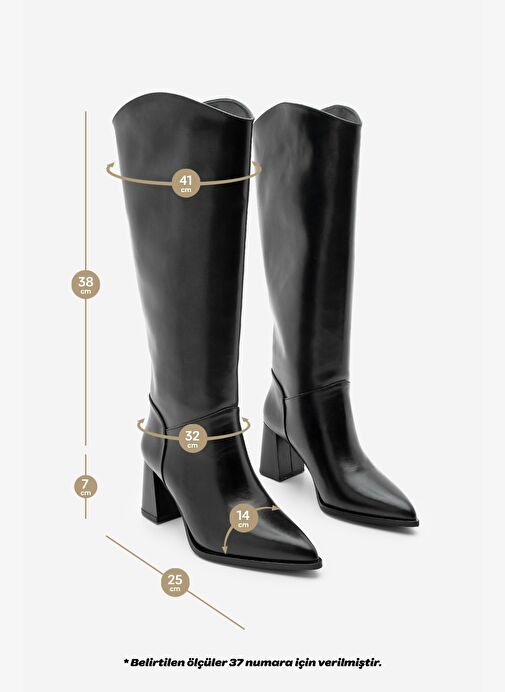 Kadın Sivri Burun Kalın Topuklu Fermuarsız Topuklu Çizme Tines Siyah - Görsel 9