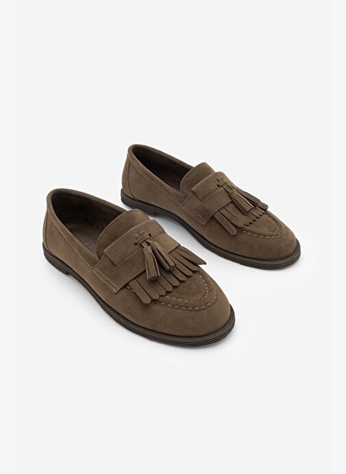 Kadın Loafer Püsküllü Günlük Ayakkabı Petlin Kahve Süet - Görsel 2