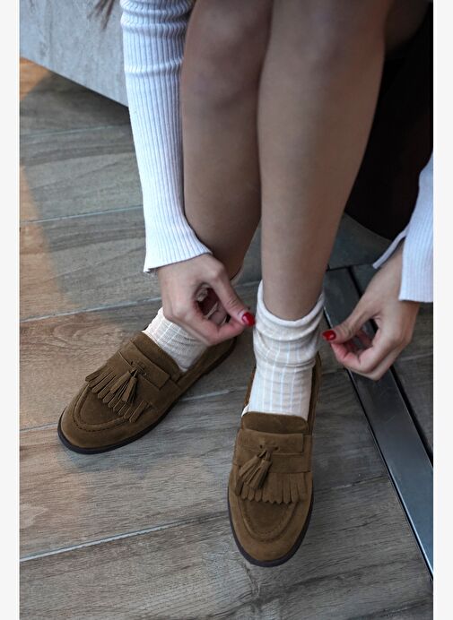 Kadın Loafer Püsküllü Günlük Ayakkabı Petlin Kahve Süet - Görsel 3