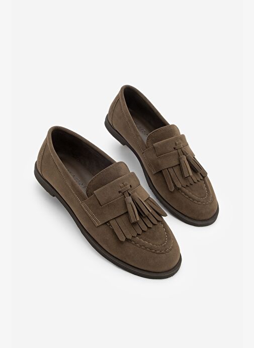 Kadın Loafer Püsküllü Günlük Ayakkabı Petlin Kahve Süet - Görsel 6