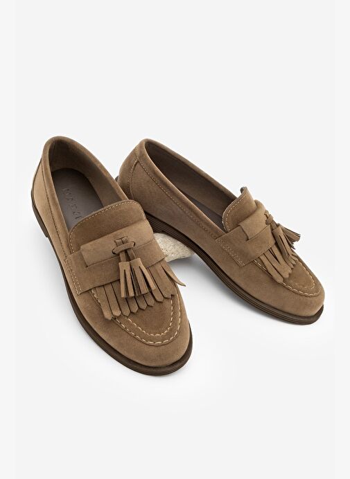 Kadın Loafer Püsküllü Günlük Ayakkabı Petlin Taba Süet - Görsel 2