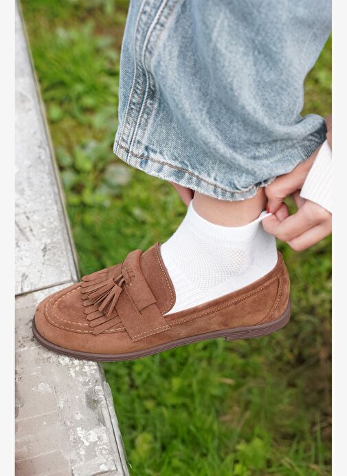 Kadın Loafer Püsküllü Günlük Ayakkabı Petlin Taba Süet - Görsel 3