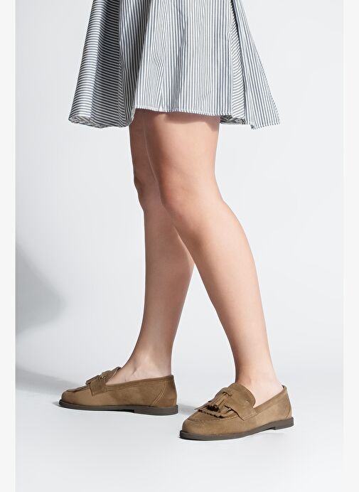 Kadın Loafer Püsküllü Günlük Ayakkabı Petlin Taba Süet - Görsel 5