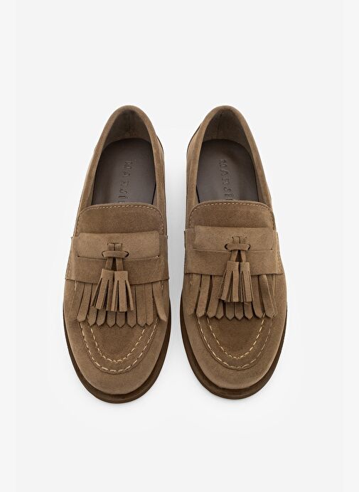 Kadın Loafer Püsküllü Günlük Ayakkabı Petlin Taba Süet - Görsel 8