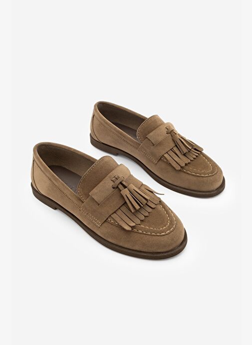 Kadın Loafer Püsküllü Günlük Ayakkabı Petlin Taba Süet - Görsel 6