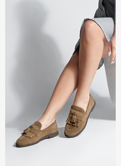 Kadın Loafer Püsküllü Günlük Ayakkabı Petlin Taba Süet - Görsel 7