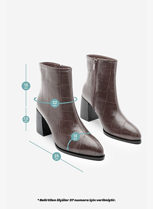 Kadın Sivri Burun Dikiş Detaylı Kalın Topuklu Bot Verika Kahve Croco - Görsel 9