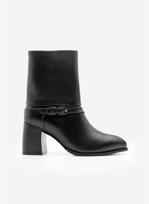 Kadın Sivri Burun Kemer Detaylı Kalın Topuklu Bot Taluva Siyah - Görsel 4