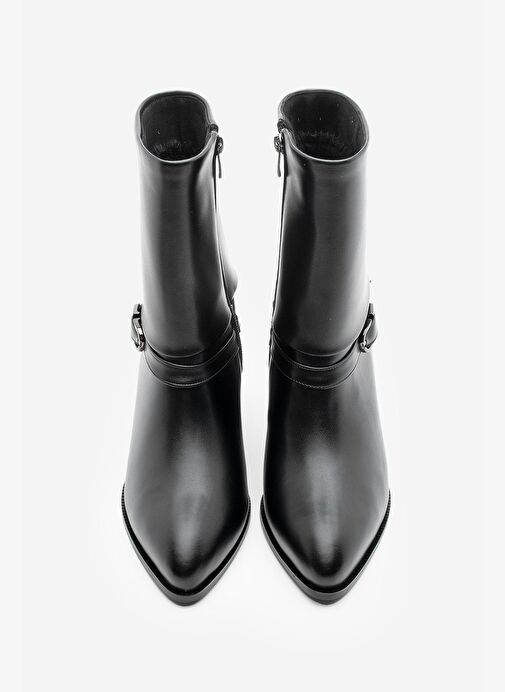 Kadın Sivri Burun Kemer Detaylı Kalın Topuklu Bot Taluva Siyah - Görsel 2