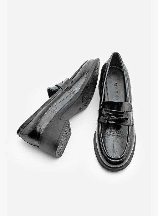 Kadın Kalın Topuklu Loafer Croco Günlük Ayakkabı Nufit Siyah - Görsel 8