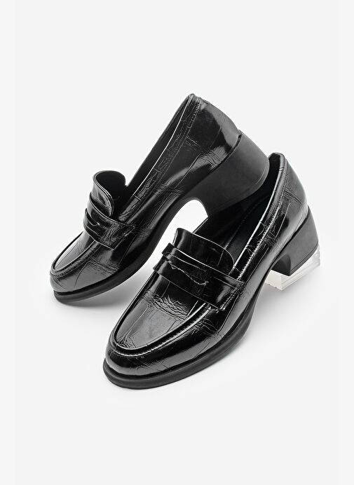 Kadın Kalın Topuklu Loafer Croco Günlük Ayakkabı Nufit Siyah - Görsel 2
