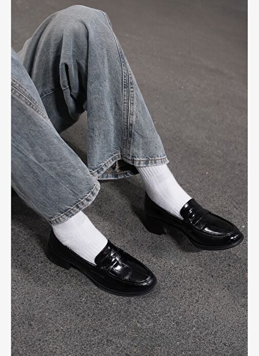 Kadın Kalın Topuklu Loafer Croco Günlük Ayakkabı Nufit Siyah - Görsel 3