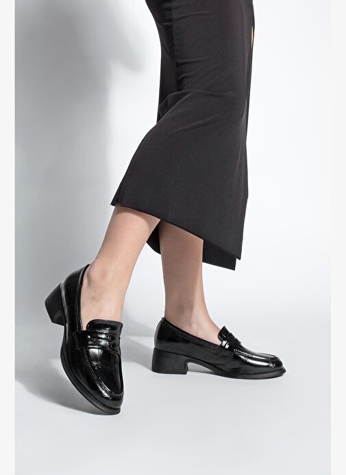 Kadın Kalın Topuklu Loafer Croco Günlük Ayakkabı Nufit Siyah - Görsel 7