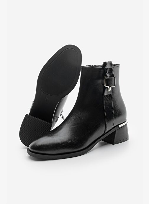 Kadın Kalın Topuk Tokalı Metal Ökçe Topuklu Bot Dimon Siyah - Görsel 8