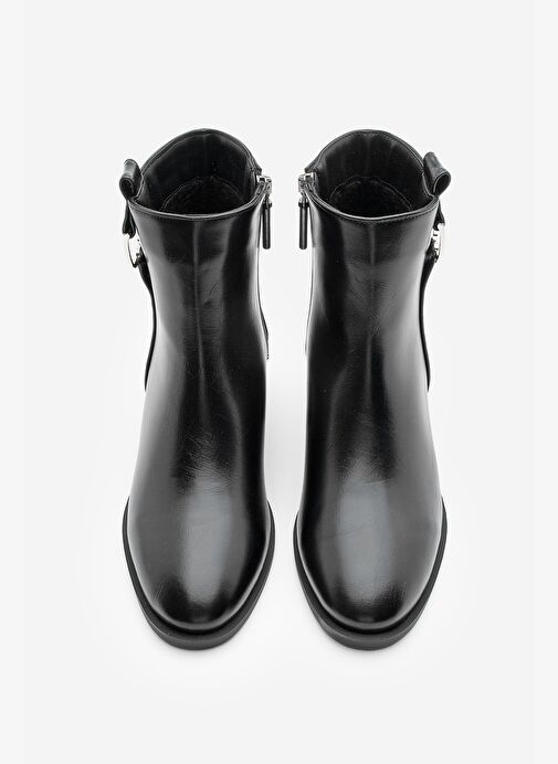 Kadın Kalın Topuk Tokalı Metal Ökçe Topuklu Bot Dimon Siyah - Görsel 7