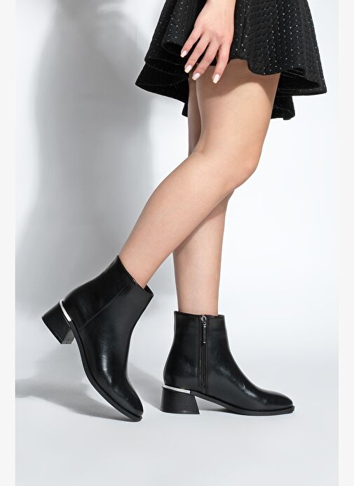 Kadın Metal Ökçe Kalın Topuklu Bot Lumbi Siyah - Görsel 7