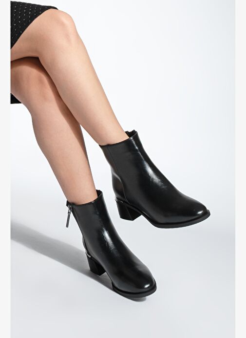 Kadın Metal Ökçe Kalın Topuklu Bot Lumbi Siyah - Görsel 5
