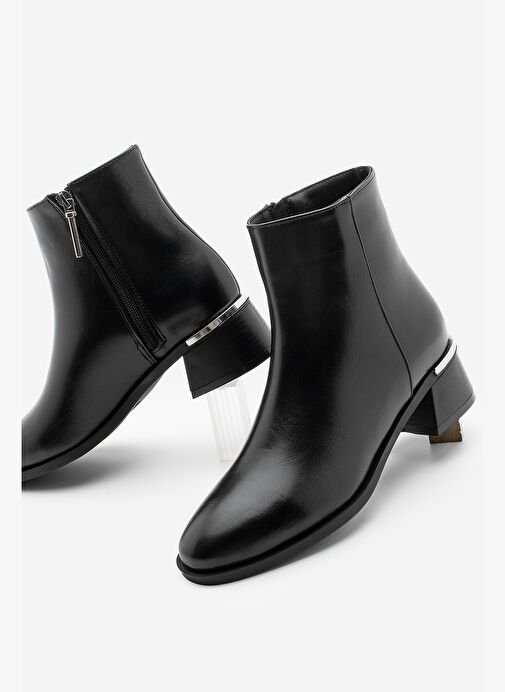 Kadın Metal Ökçe Kalın Topuklu Bot Lumbi Siyah - Görsel 2