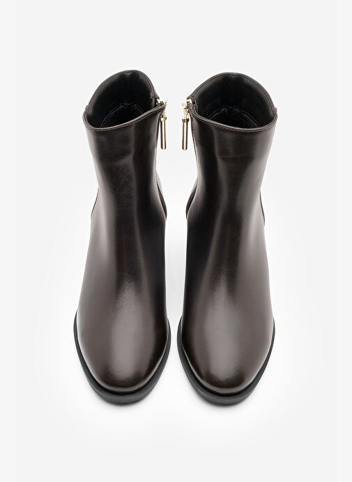 Kadın Metal Ökçe Kalın Topuklu Bot Lumbi Kahve - Görsel 5