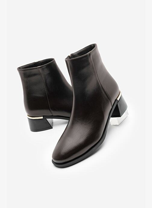 Kadın Metal Ökçe Kalın Topuklu Bot Lumbi Kahve - Görsel 2