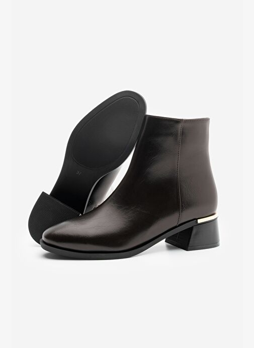 Kadın Metal Ökçe Kalın Topuklu Bot Lumbi Kahve - Görsel 9