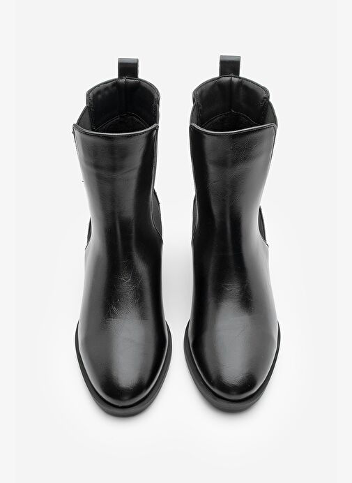 Kadın Zımba Detay Altın Ökçe Lastikli Topuklu Bot Ernaz Siyah - Görsel 8