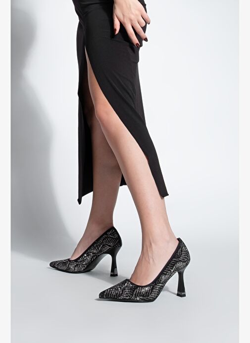 Kadın Stiletto Sivri Burun Taşlı Topuklu Ayakkabı Arleta Siyah - Görsel 5