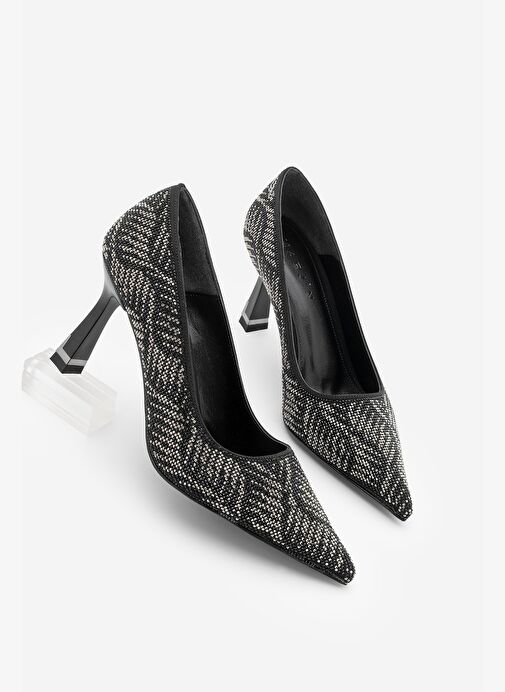 Kadın Stiletto Sivri Burun Taşlı Topuklu Ayakkabı Arleta Siyah - Görsel 2