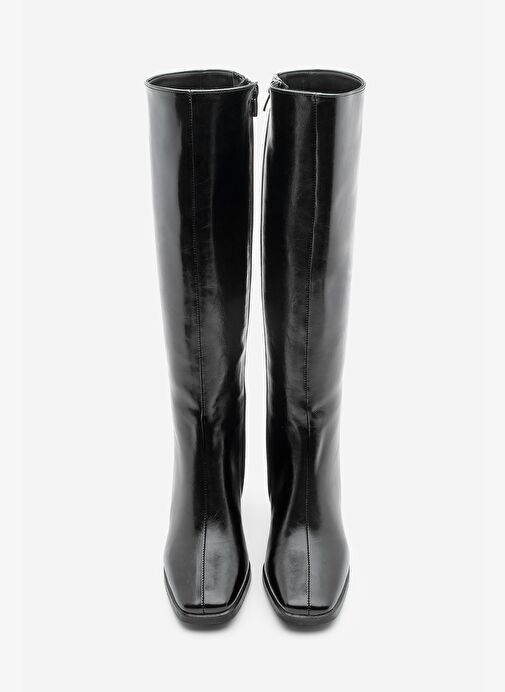 Kadın Küt Burun Fermuarlı Kalın Topuklu Çizme Lusso Siyah - Görsel 7