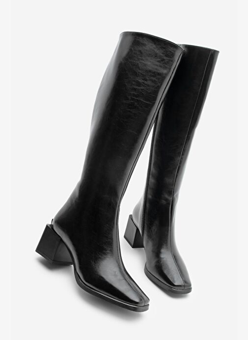 Kadın Küt Burun Fermuarlı Kalın Topuklu Çizme Lusso Siyah - Görsel 2