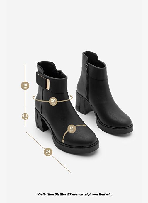 Kadın Tokalı Fermuarlı Kalın Topuklu Bot Nuvos Siyah - Görsel 3