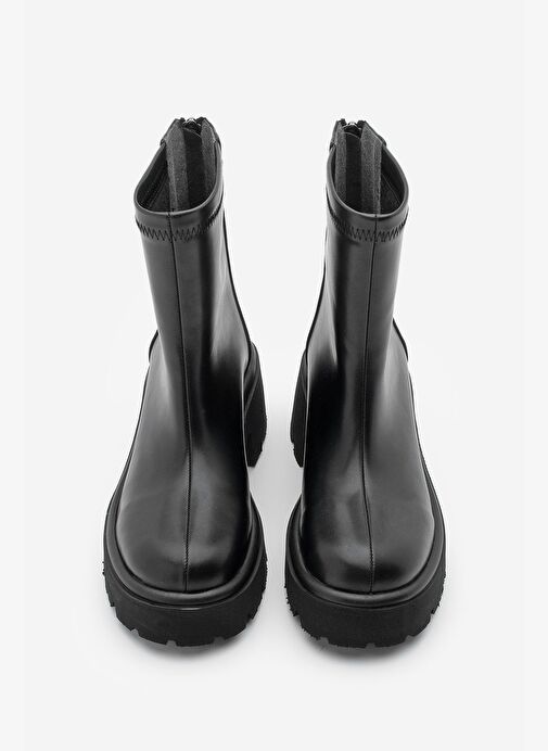 Kadın Arkadan Fermuarlı Kalın Topuklu Günlük Bot Lofani Siyah - Görsel 7